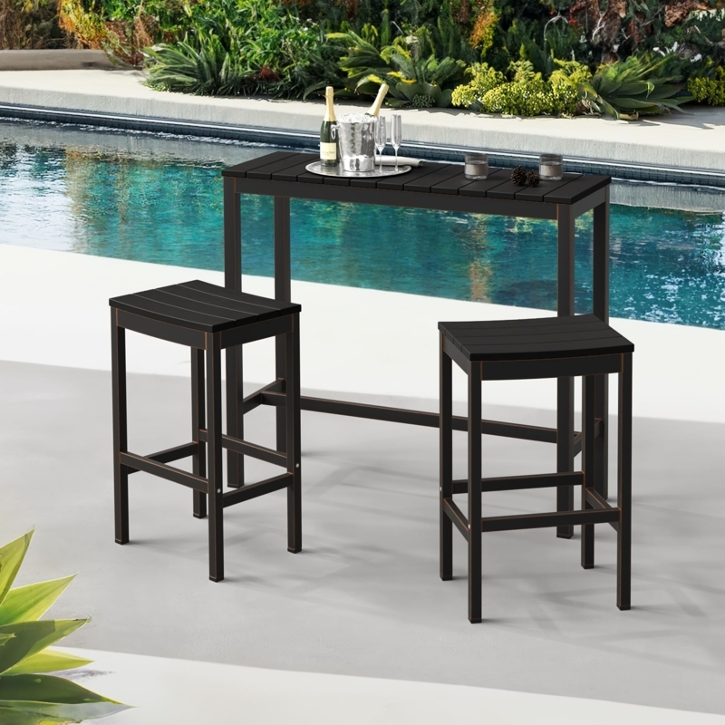 Bar Stool Backless Industrial Bronze Legs Slatted Composite Top