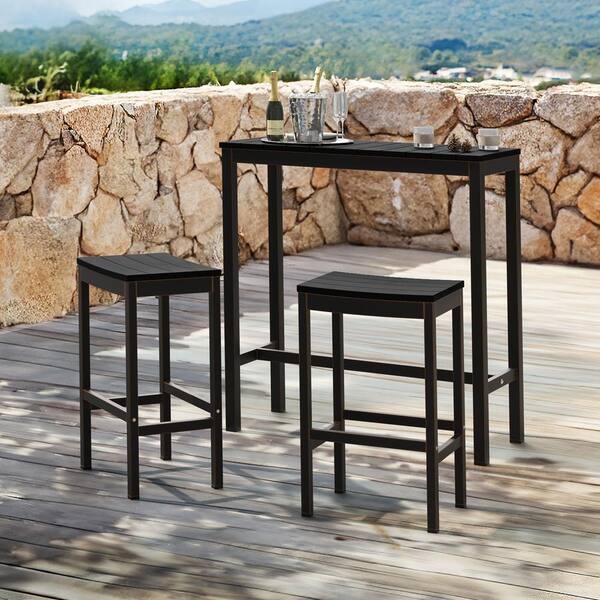 Bar Stool Backless Matte Finish with Slatted Seat Outdoor Patio
