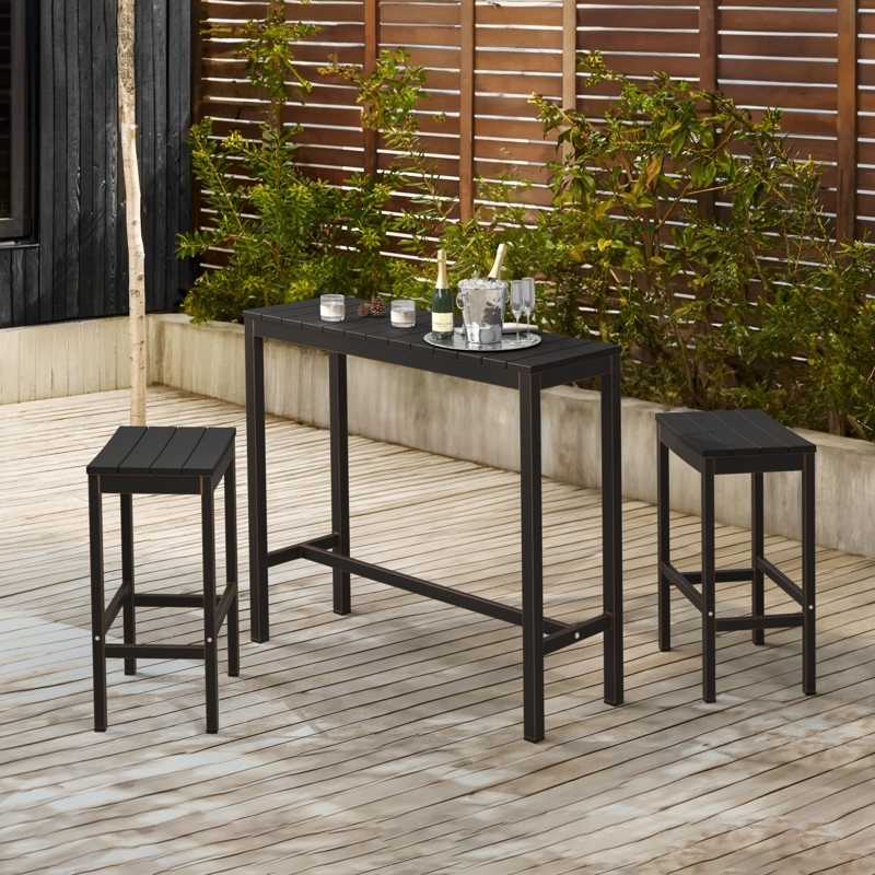 Bar Stool Backless Round Slatted Seat Bronze Legs Outdoor