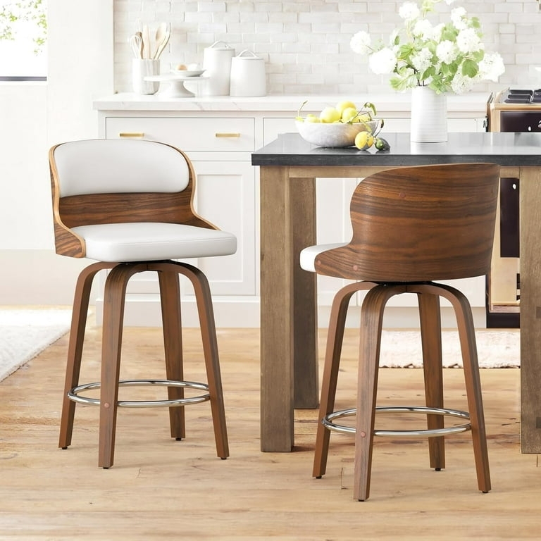 Bar Stool Backless White and Wood Swivel Seat Modern Farmhouse