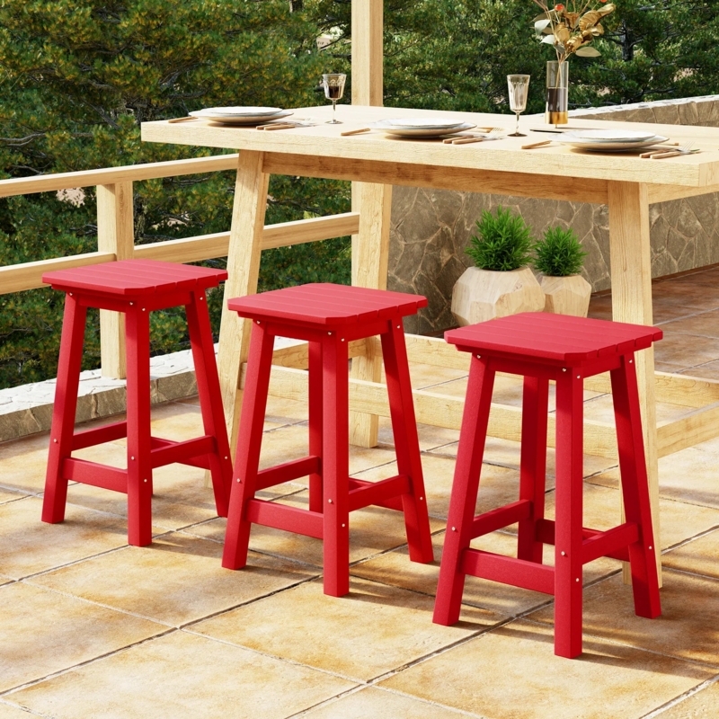 Bar Stool Backless Wood Grain Texture Outdoor Set of 3