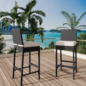 Bar Stool Basketweave Woven Texture Dark Brown Coastal Balcony Stools