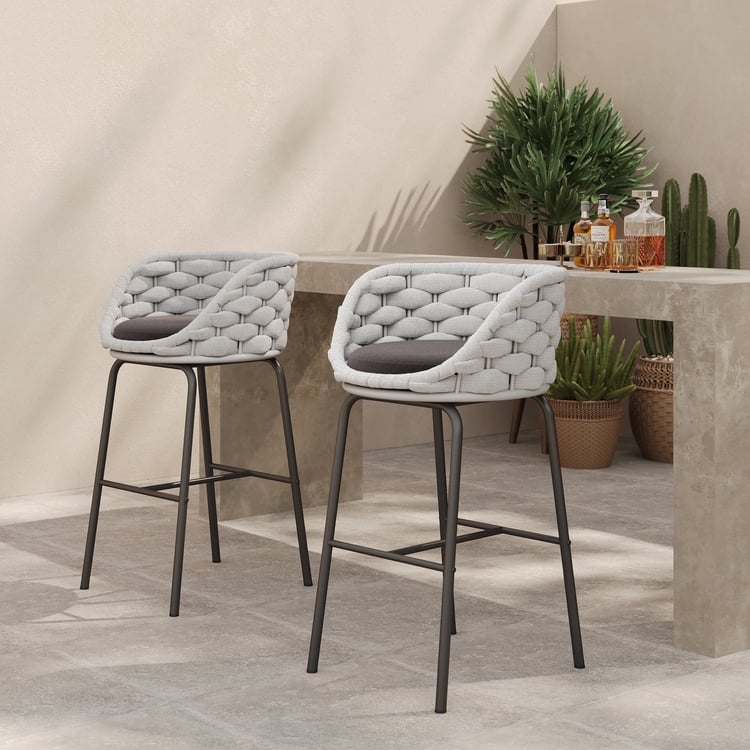 Bar Stool Dark Gray Woven Rope Curved Back Industrial Patio