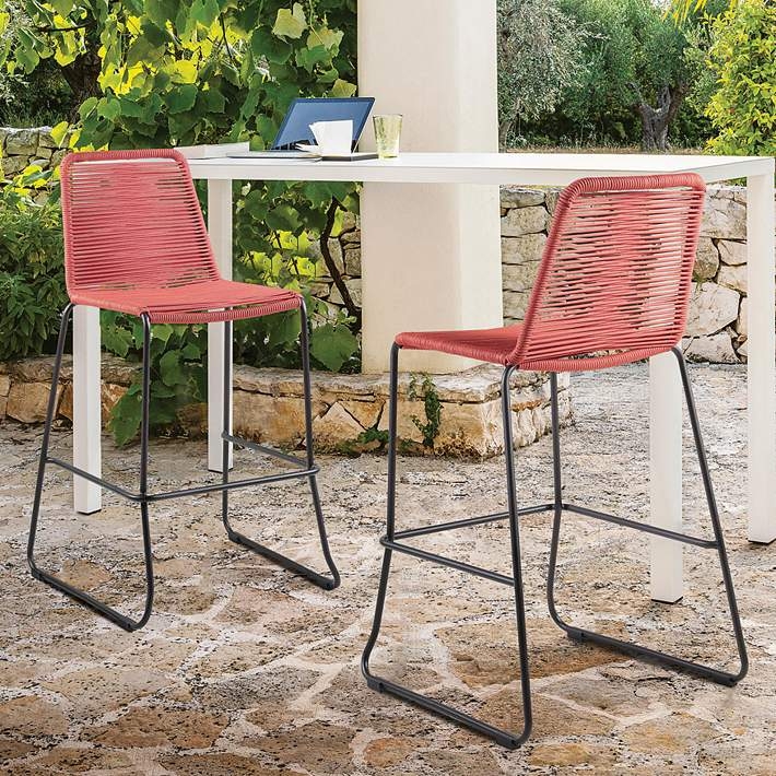 Bar Stool featuring Woven Brick Red Rope and Matte Black Frame