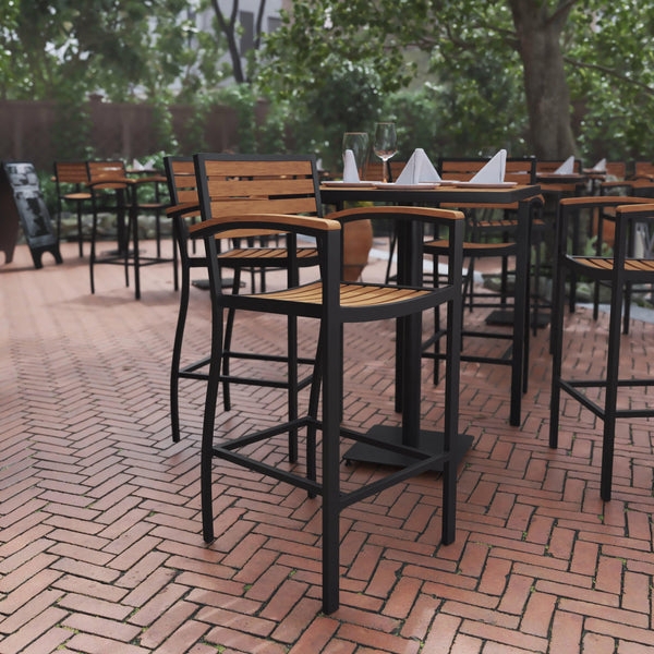 Bar Stool Gray Wash Slats Silver Aluminum Frame Industrial Patio