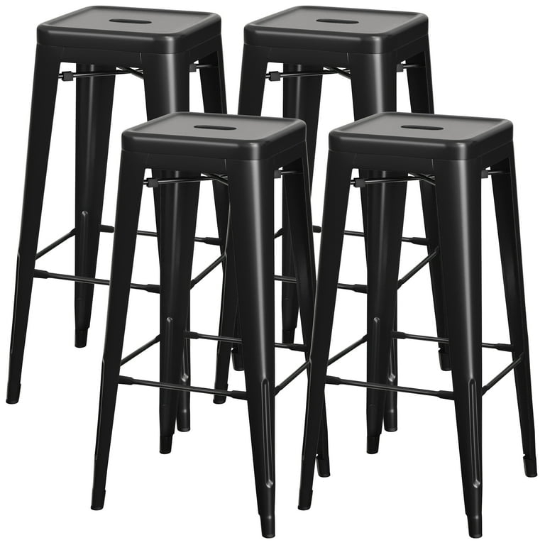 Bar Stool Set, Stackable Matte Black Metal, Industrial Style