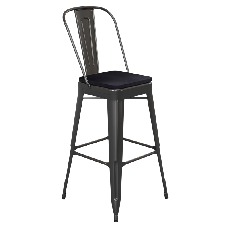 Bar Stool Slat Back Black Metal Industrial Kitchen Counter Seating