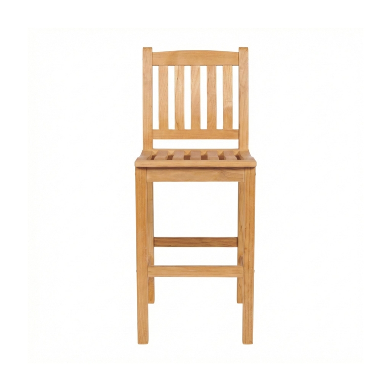 Bar Stool Slatted Seat Tapered Legs Teak Appearance Wood Patio Design