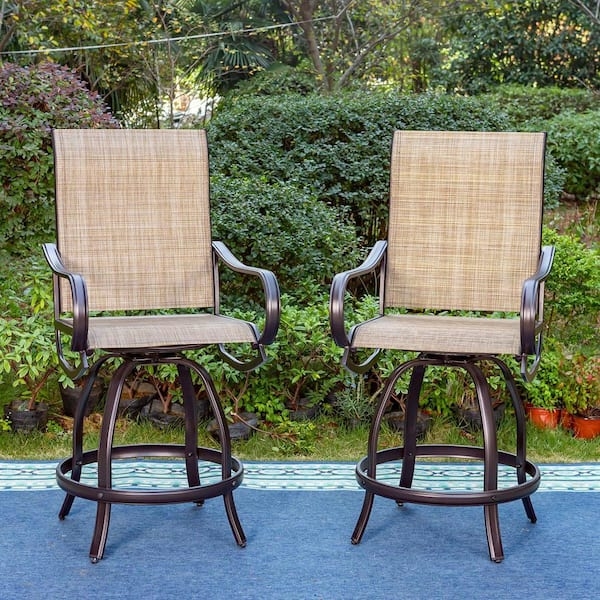 Bar Stool Swivel Mechanism Textilene Mesh Poolside Seating Bronze