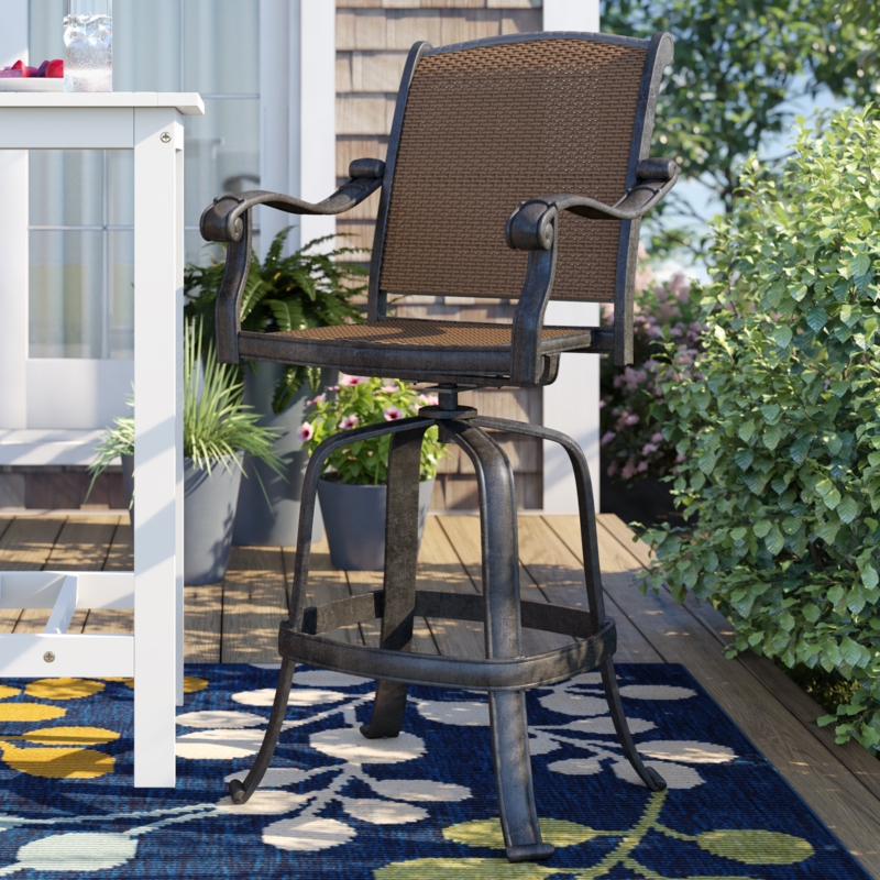 Bar Stool with Woven Texture, Espresso Finish, and Minimalist Frame
