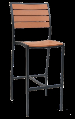 Bar Stool Wood Toned Slats Black Metal Frame Industrial Armless Stool