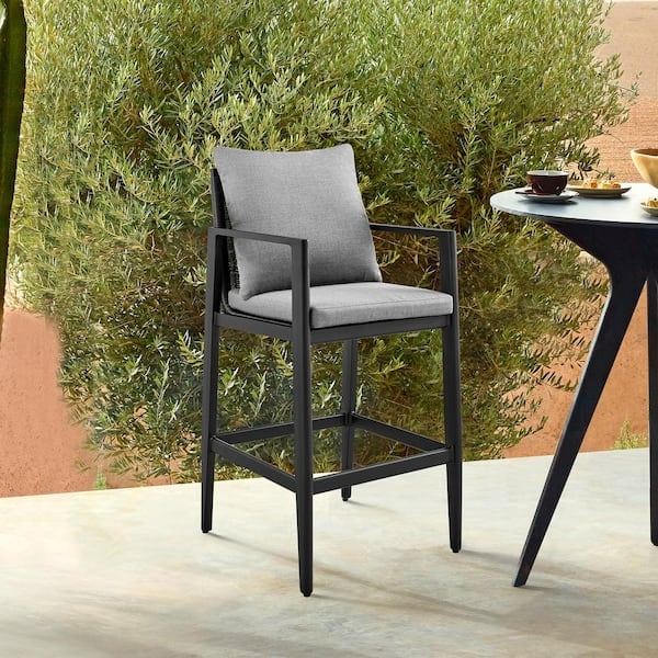 Bar Stool Woven Rope Back Splayed Legs Coastal Modern Patio