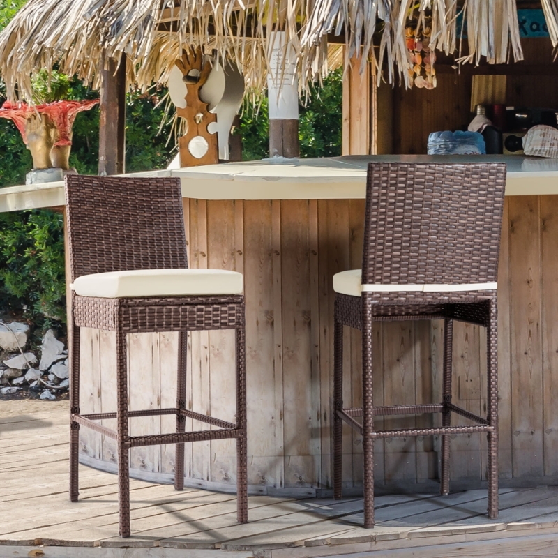 Bar Stool Woven Wicker Seat, Slender Metal Legs Coastal Patio Seating