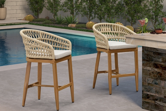 Bar Stools Charcoal Gray Patio Furniture with Woven Back Detail