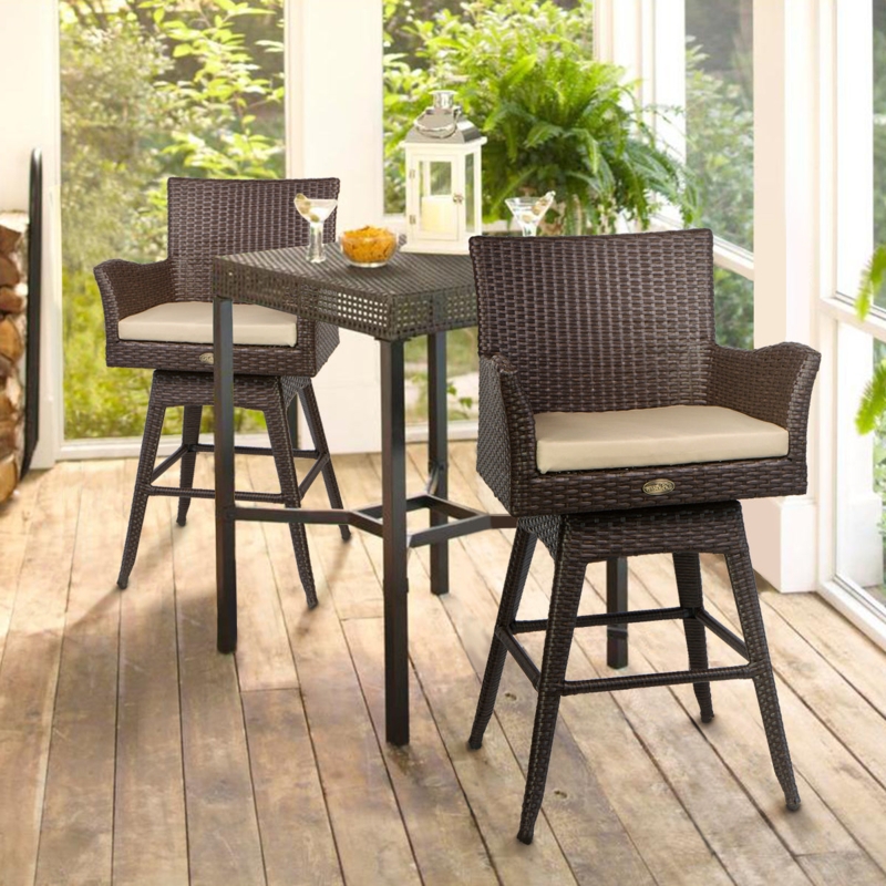 Bar Stools Outdoor Swivel Bar Stool Set with Woven Wicker and Arms