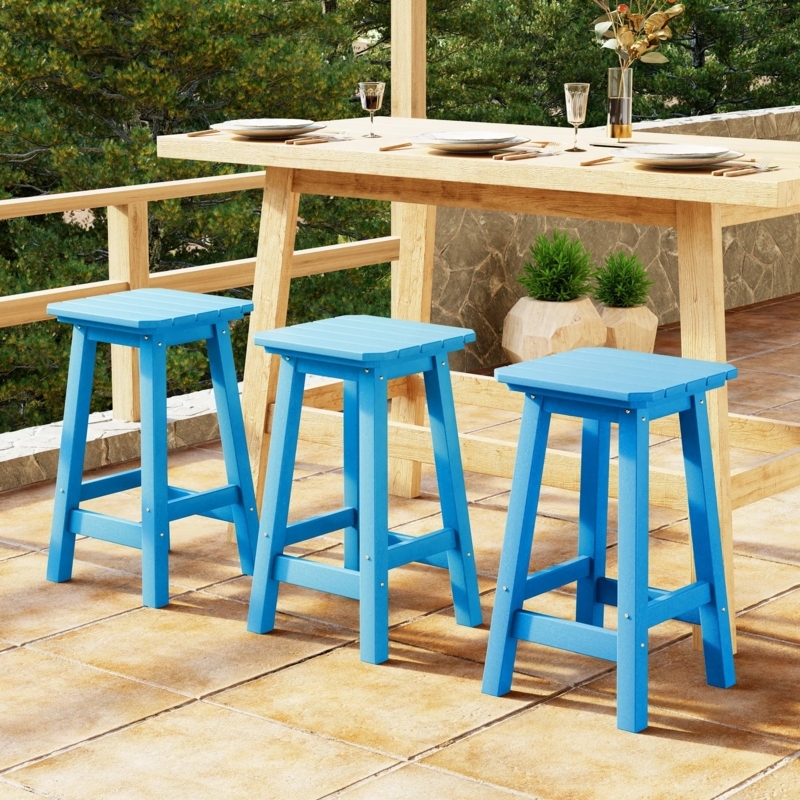Bar Stools Set of Three with Charcoal Gray Slatted Seats