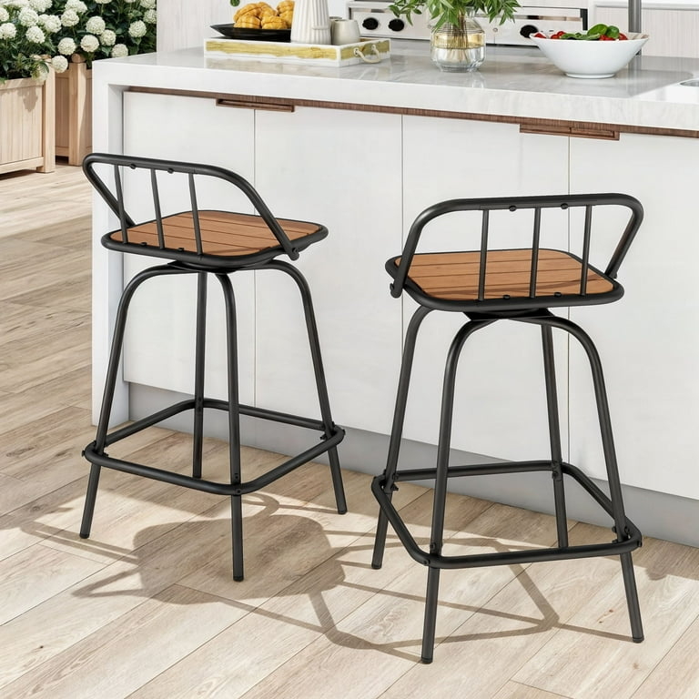 Bar Stools Swivel Pedestal Base Backless Wood Toned Round Seat