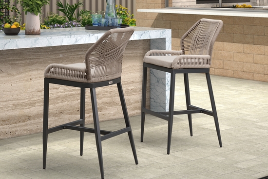 Bar Stools Woven Rope Patio Counter Stool with Diamond Weave Back