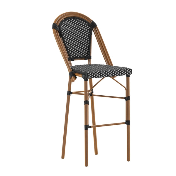 Barstool featuring Navy and White Weave with Bamboo Look Frame