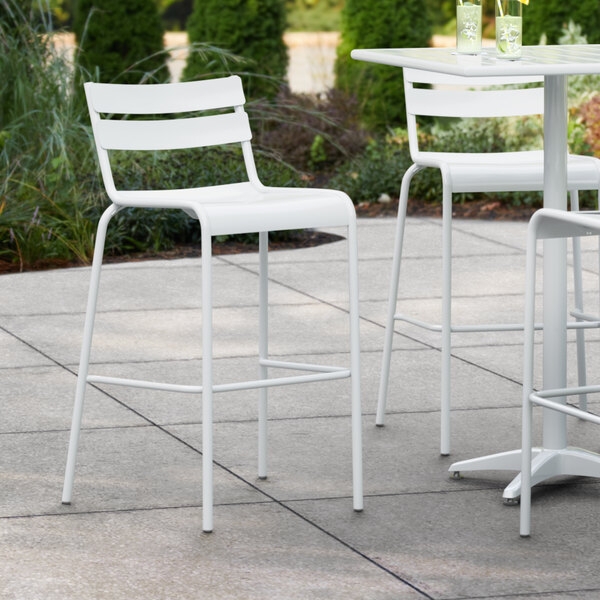 Barstool Outdoor White Aluminum Slat Back Design