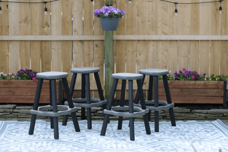 Barstool Warm Grey and Redwood Slatted Back with Integrated Armrests
