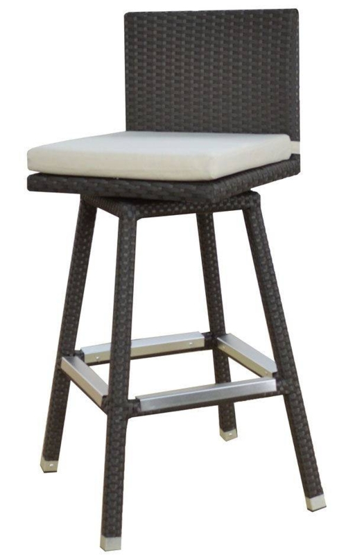 Barstool with Pedestal Swivel Base, Polished Metal Modern Woven Design