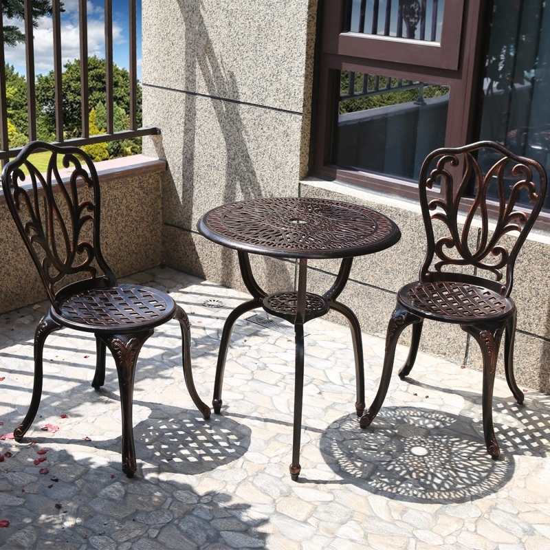 Bistro Set Antique Bronze Lattice Top Scrolled Metalwork Vintage Style