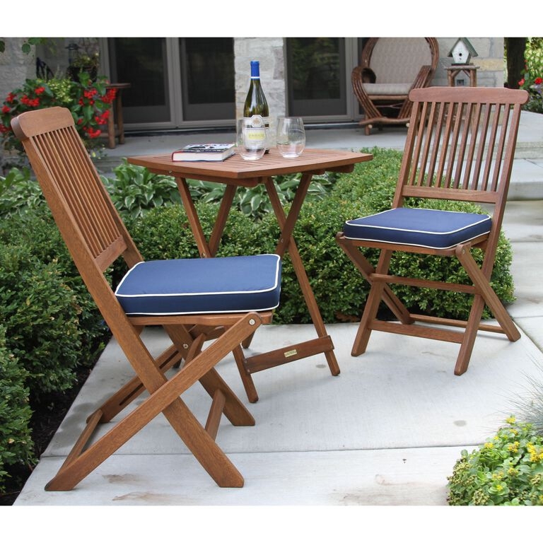 Bistro Set Barrel Back Chairs Mixed Material Legs Navy Cushions Modern