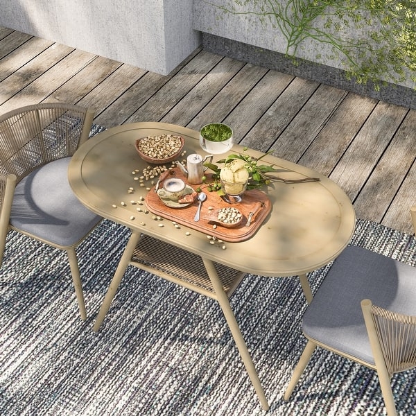 Bistro Set Black Aluminum Natural Rope Webbing Tripod Base Mid Century