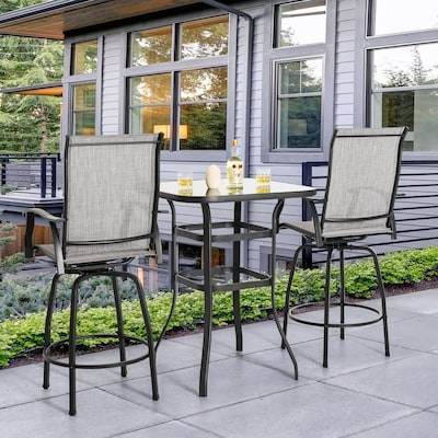 Bistro Set, Black Metal, Scrollwork Back, Mesh Tabletop, Traditional
