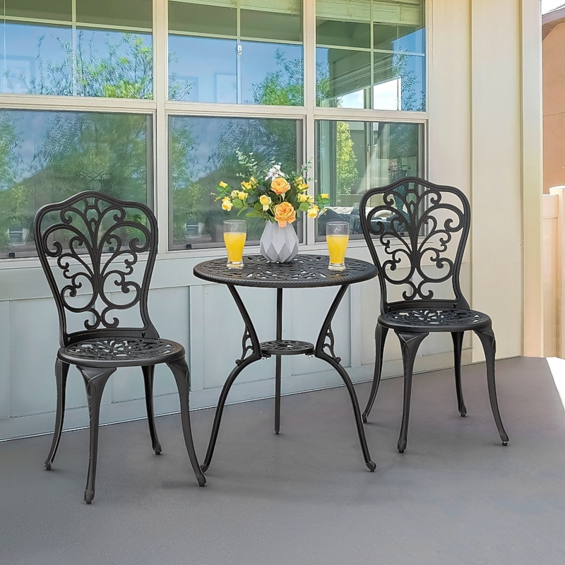 Bistro Set Butterfly Back Lattice Detailing Black Aluminum Romantic