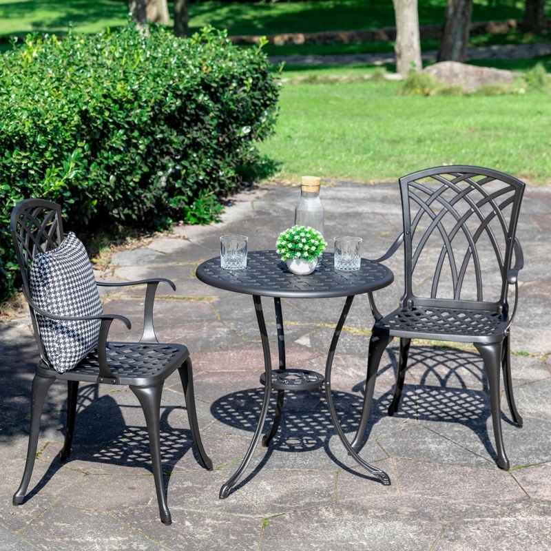 Bistro Set Cast Aluminum Bronze Floral Openwork Pedestal Table