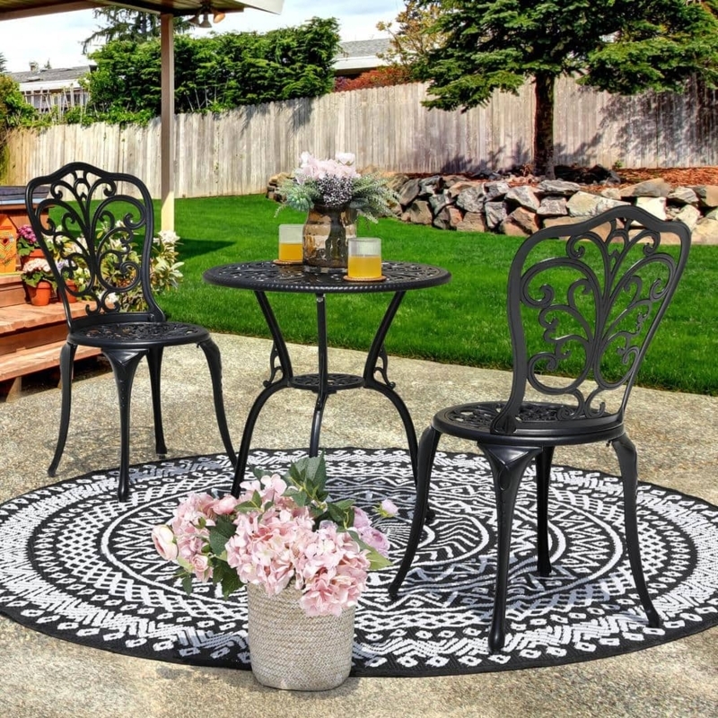 Bistro Set Cast Aluminum Lattice Weave Top Antique Bronze Finish