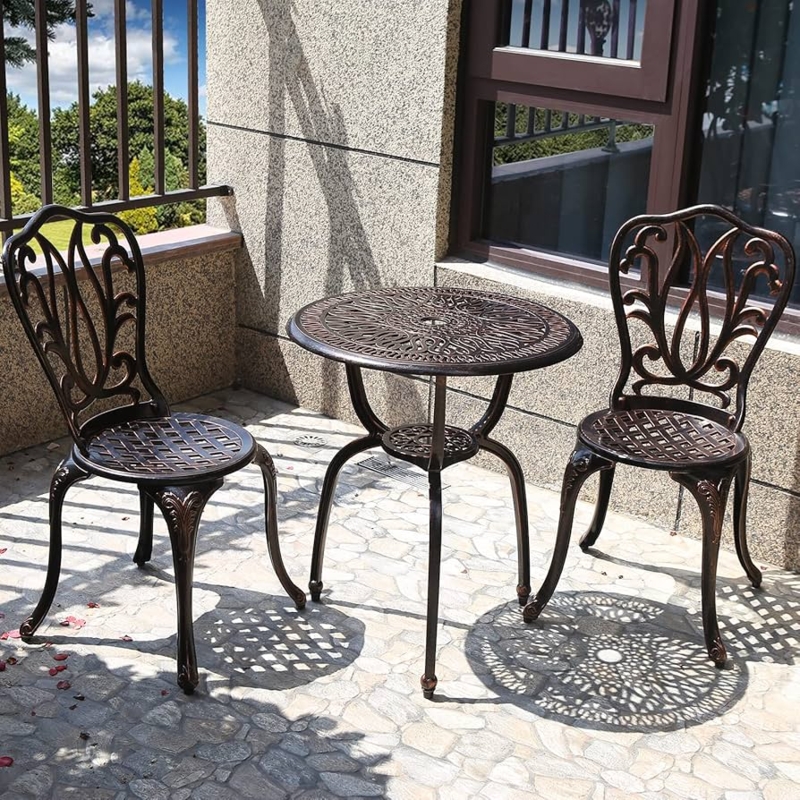 Bistro Set Cast Aluminum Scrolling Lattice Antique Bronze Finish