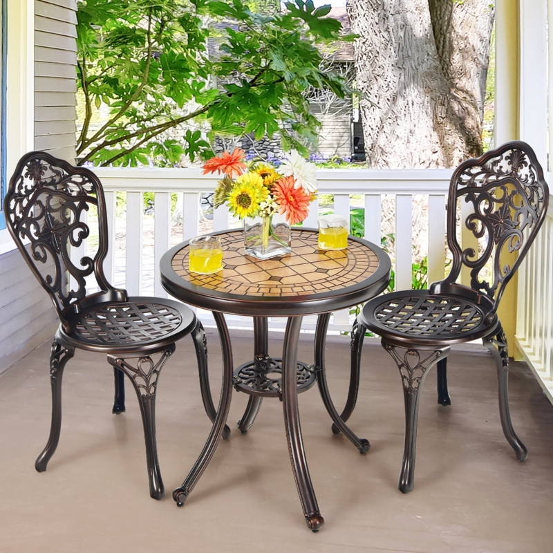 Bistro Set Cast Aluminum Scrollwork Antique Bronze Finish Traditional