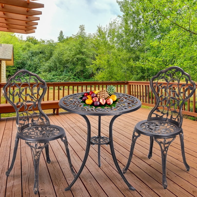 Bistro Set Cast Metal Leaf Motif Antique Copper Finish Traditional