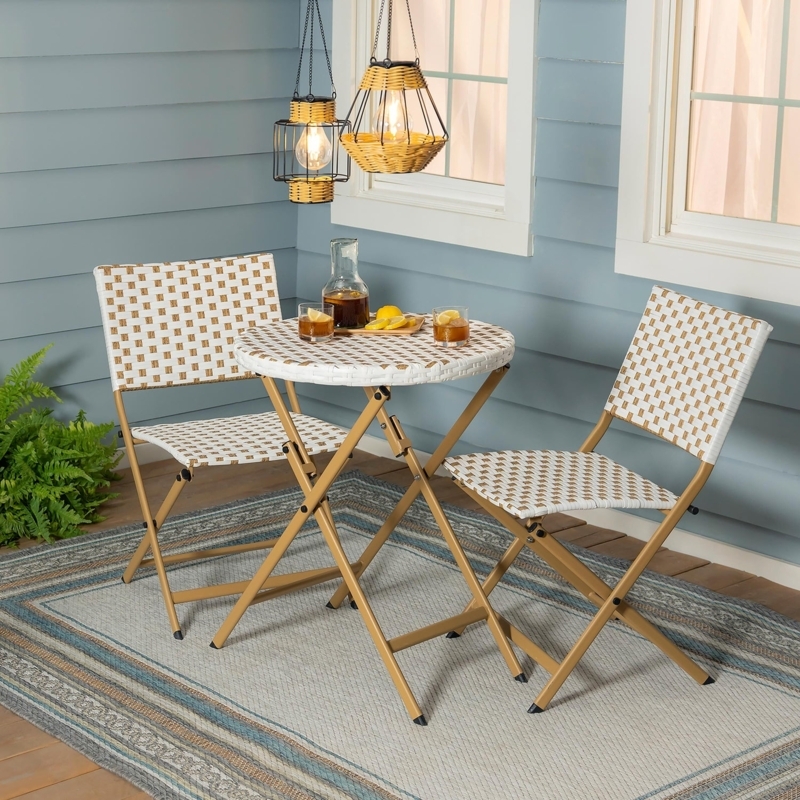 Bistro Set Folding Frame Wicker Texture Brown Portable Balcony Dining
