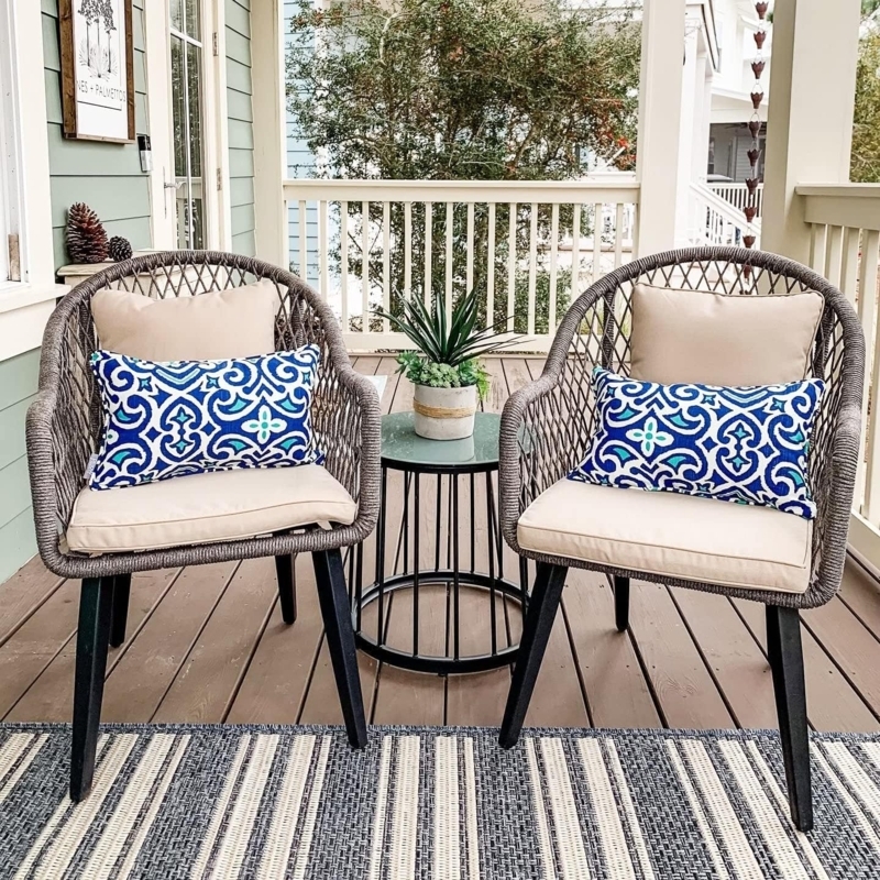 Bistro Set Grey Wicker Ergonomic Chairs Small Space Patio Ideas