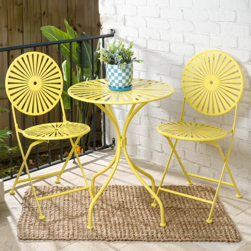 Bistro Set Marigold Yellow Tripod Base Folding Metal
