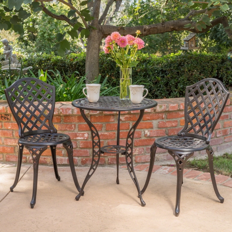 Bistro Set Metal Bronze Black Tulip Scrollwork Burnished Antique Finish