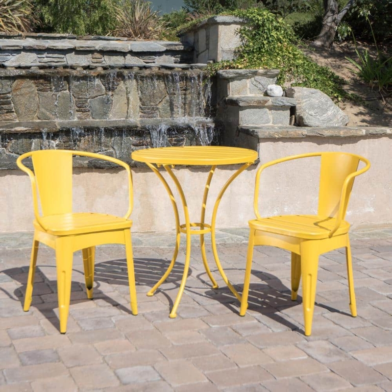 Bistro Set Perforated Mesh Metal Round Table Patio