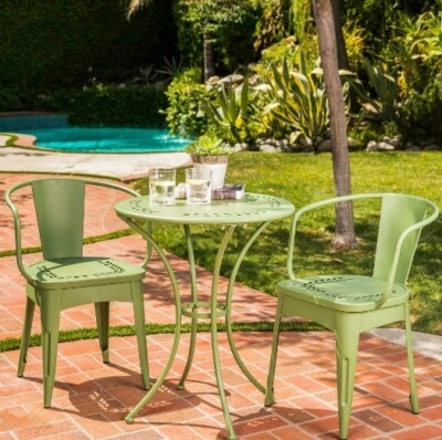 Bistro Set Victorian Ornate Scrollwork Weathered Green Finish 3 Piece