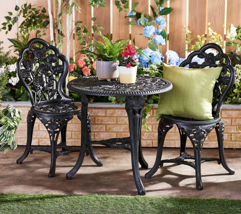 Bistro Set Weather Resistant Resin Rose Pattern Antique Bronze Classic