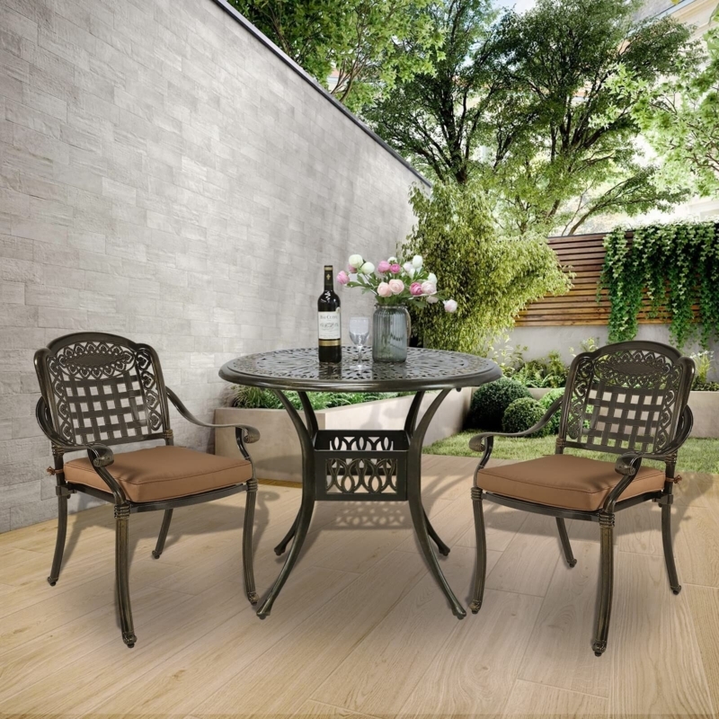 Bistro Set with Umbrella Hole Scrolled Armrests Bistro Table with Umbrella Hole