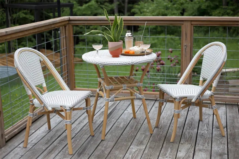 Bistro Set Woven Cane Back Mixed Material Frame Modern Parisian Style