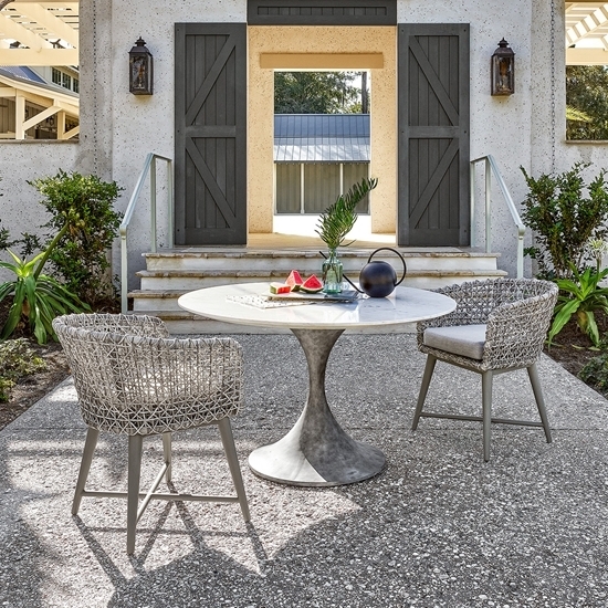 Bistro Set Woven High Back Armchairs and Pedestal Table, Poolside