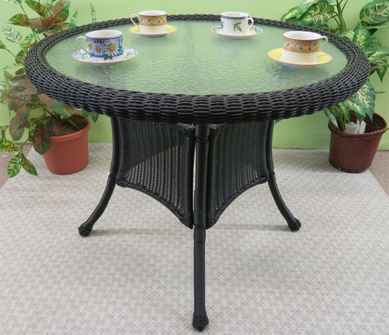 Bistro Table Woven Resin Base with Textured Glass Top
