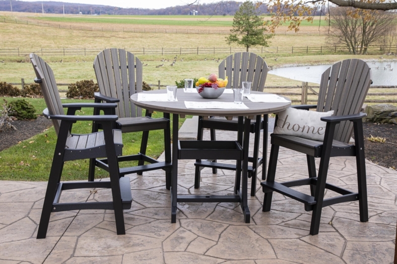 Black Bar Height Patio Dining Set with High-Back Slatted Chairs