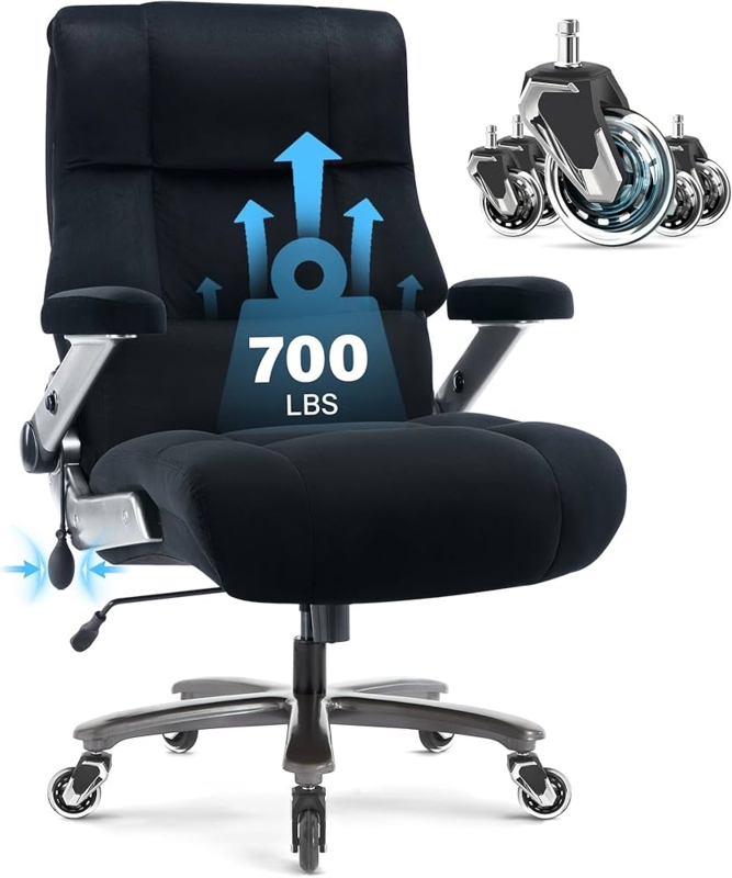 Black Executive Office Chair, Adjustable Lumbar Support and Flip-Up Arms