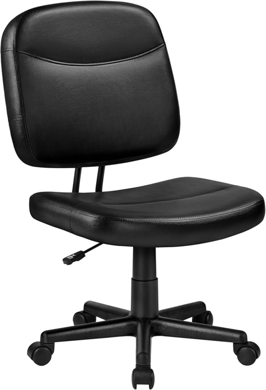 Black Faux Leather Office Chair with Ribbed Chrome Base